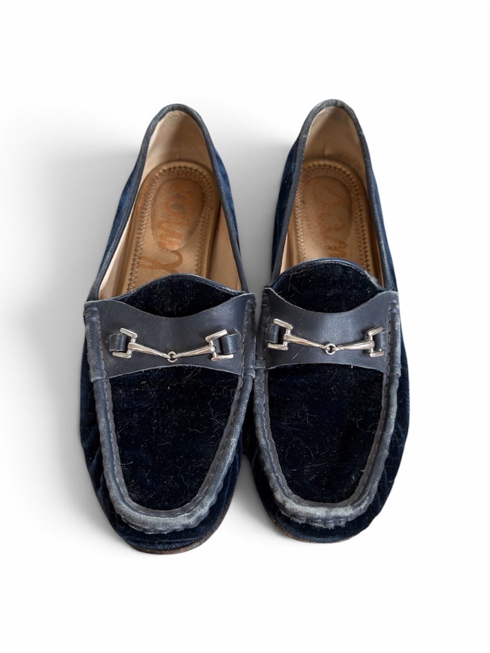 Sam Edelman | Talia Navy Velvet Bit Loafers with Silver Hardware